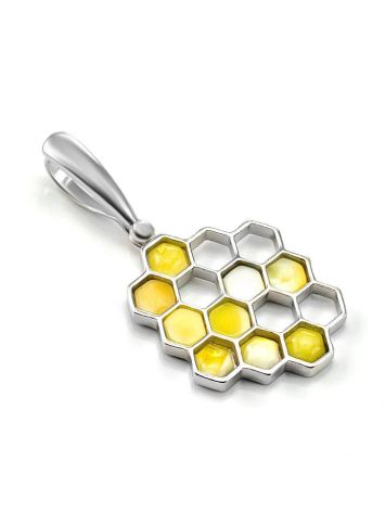 Honeycomb Amber Pendant In Sterling Silver The Bee, image , picture 3