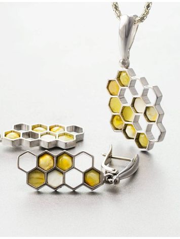 Honeycomb Amber Pendant In Sterling Silver The Bee, image , picture 5