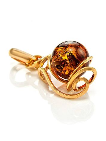 Cognac Amber Pendant In Gold-Plated Silver The Flamenco, image , picture 4