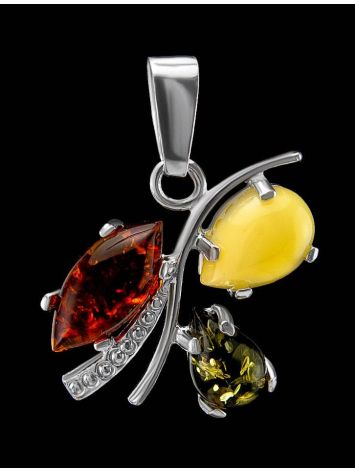 Sterling Silver Pendant With Multicolor Amber The Verbena, image , picture 2