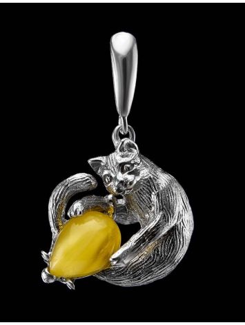 Cute And Fabulous Sterling Silver Pendant With Honey Amber The Cats, image , picture 2