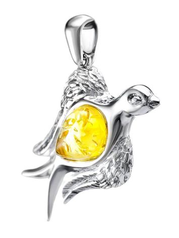 Silver Dove Pendant With Lemon Amber, image , picture 3
