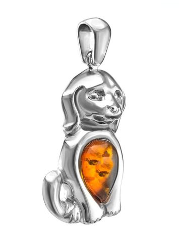 Silver Puppy Pendant With Cognac Amber, image , picture 4