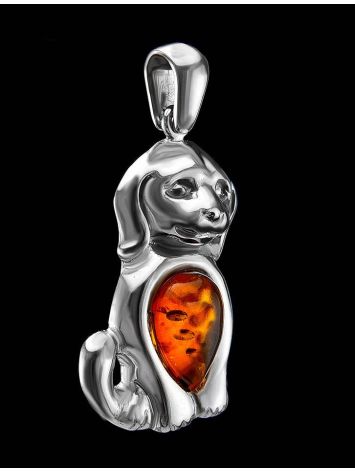 Silver Puppy Pendant With Cognac Amber, image , picture 2