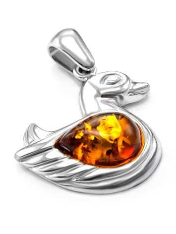Silver Duck Pendant With Cognac Amber, image , picture 3