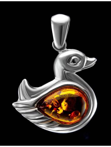 Silver Duck Pendant With Cognac Amber, image , picture 4
