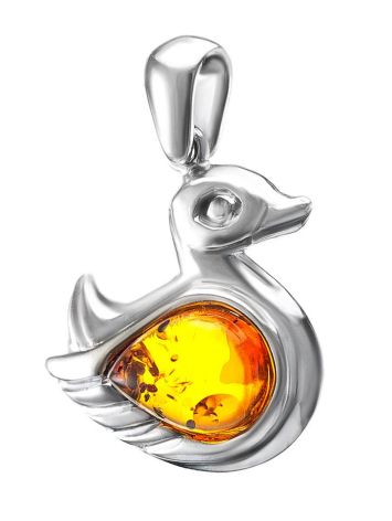 Silver Duck Pendant With Cognac Amber, image , picture 2