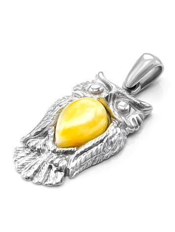 Sterling Silver Owl Pendant With Honey Amber, image , picture 3