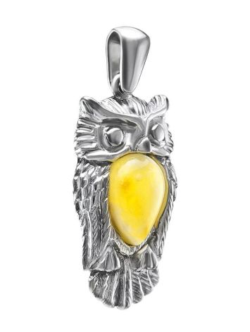 Sterling Silver Owl Pendant With Honey Amber, image , picture 4
