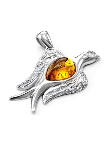 Silver Dove Pendant With Cognac Amber, image , picture 3