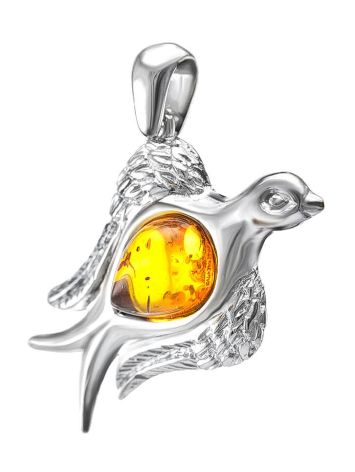 Silver Dove Pendant With Cognac Amber, image , picture 4
