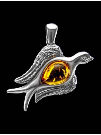 Silver Dove Pendant With Cognac Amber, image , picture 2