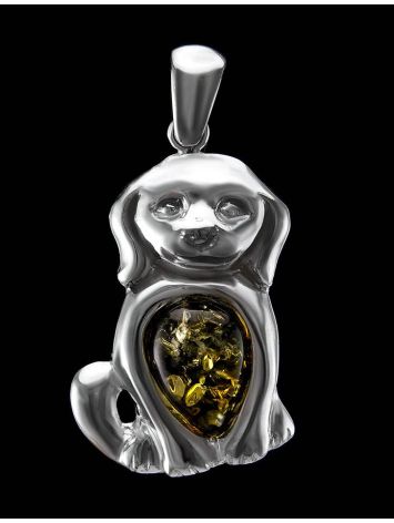 Silver Puppy Pendant With Green Amber, image , picture 4