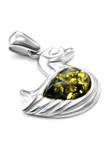 Silver Duck Pendant With Green Amber, image , picture 3