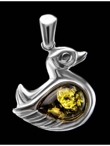 Silver Duck Pendant With Green Amber, image , picture 4