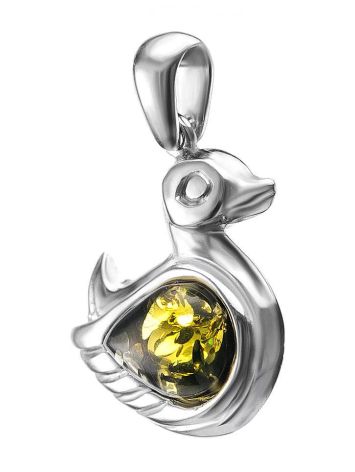 Silver Duck Pendant With Green Amber, image , picture 2