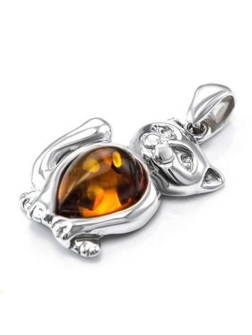 Silver Cat Pendant With Cognac Amber, image , picture 3