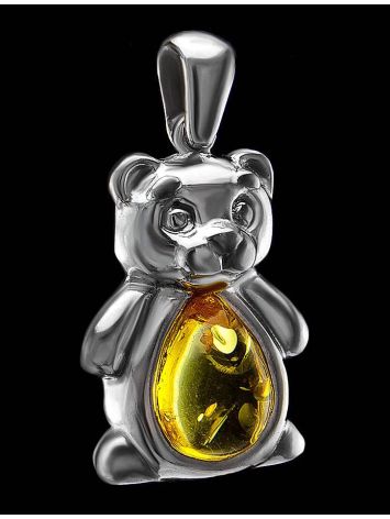 Silver Teddy Bear Pendant With Lemon Amber, image , picture 2