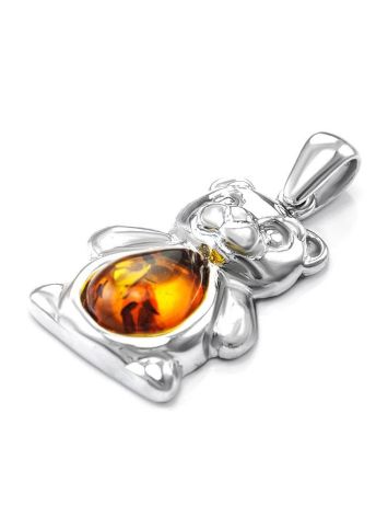 Silver Teddy Bear Pendant With Cognac Amber, image , picture 4