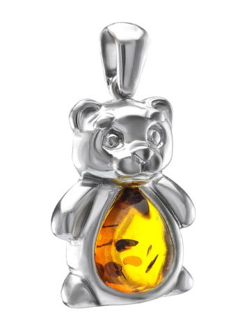 Silver Teddy Bear Pendant With Cognac Amber, image , picture 5