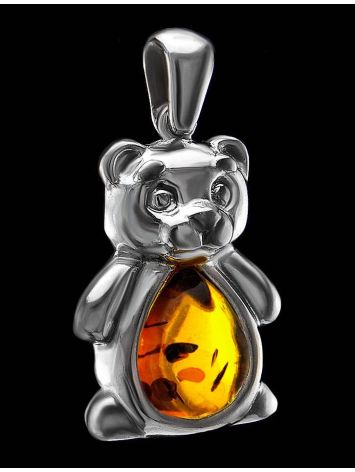 Silver Teddy Bear Pendant With Cognac Amber, image , picture 3