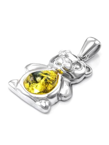 Silver Teddy Bear Pendant With Green Amber, image , picture 4