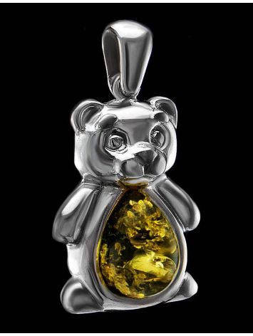Silver Teddy Bear Pendant With Green Amber, image , picture 5