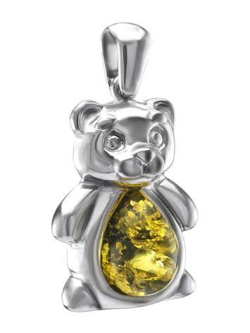 Silver Teddy Bear Pendant With Green Amber, image , picture 2