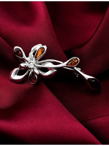 Sterling Silver Brooch With Cognac Amber The Verbena, image , picture 2