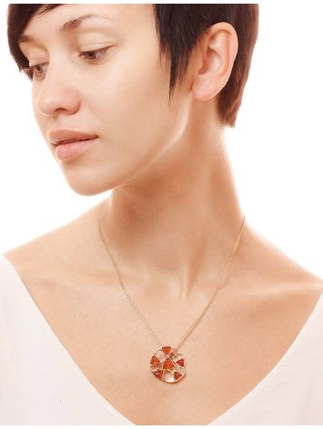 Round Gold-Plated Pendant With Cognac Amber The Domino, image , picture 5