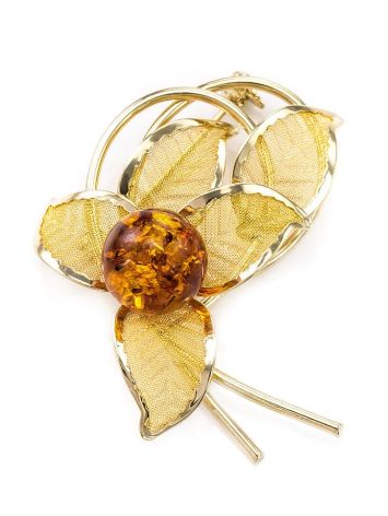 Gold Plated Brooch With Cherry Amber The Beoluna, image , picture 4