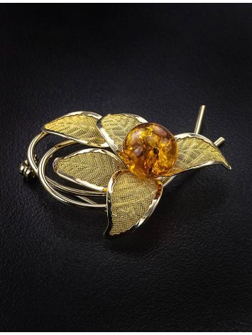 Gold Plated Brooch With Cherry Amber The Beoluna, image , picture 2