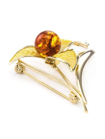 Cognac Amber Brooch In Gold Plated Silver The Beoluna, image , picture 4