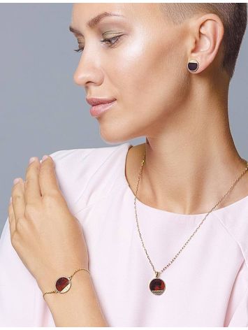 Flat Round Amber Pendant In Gold-Plated Silver The Monaco, image , picture 4