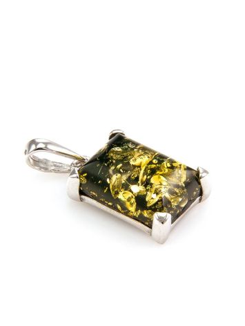 Silver Pendant With Square Green Amber Stone The Rectangle, image , picture 2