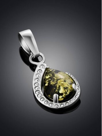 Elegant Silver Pendant With Green Amber Center Stone, image , picture 2