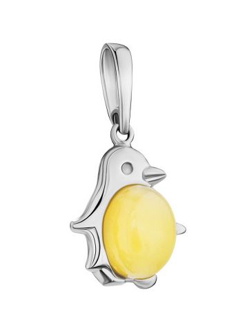 Silver Penguin Pendant With Honey Amber, image , picture 4