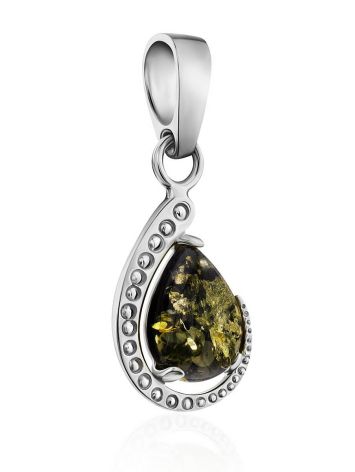 Elegant Silver Pendant With Green Amber Center Stone, image , picture 3