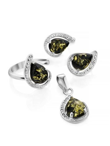 Elegant Silver Pendant With Green Amber Center Stone, image , picture 4