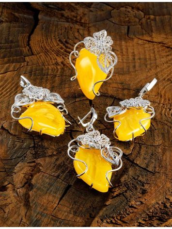 Exclusive Handcrafted Silver Pendant With Polished Natural Amber Stone The Dew, image , picture 4