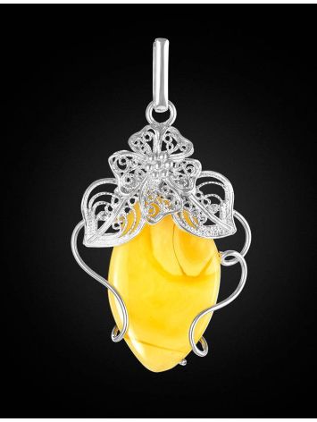 Handcrafted Silver Pendant With Polished Lemon Yellow Amber Stone The Dew, image , picture 2