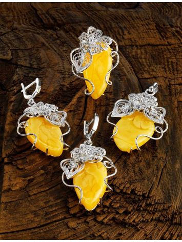Handcrafted Silver Pendant With Polished Lemon Yellow Amber Stone The Dew, image , picture 4