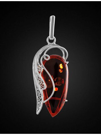 Bold Silver Pendant With Bright Cognac Amber The Dew, image , picture 3