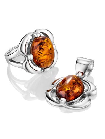 Cognac Amber Pendant In Sterling Silver The Violet, image , picture 4