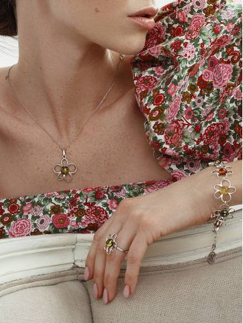 Floral Amber Pendant In Sterling Silver The Daisy, image , picture 5