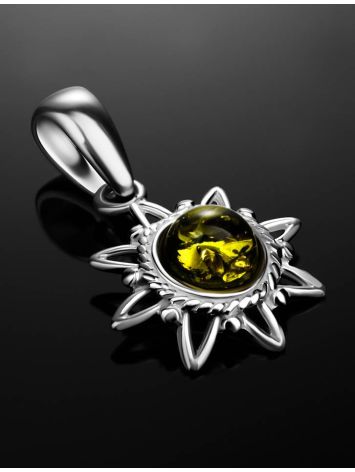 Silver Pendant With Round Amber Stone The Helios, image , picture 2