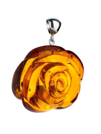 Large Carved  Flower Amber Pendant in Sterling Silver The Rose, image , picture 3