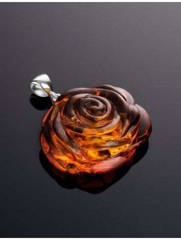 Large Carved  Flower Amber Pendant in Sterling Silver The Rose, image , picture 2
