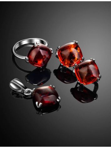 Simple Design Silver Pendant With Amber Center Stone The Byzantium, image , picture 4