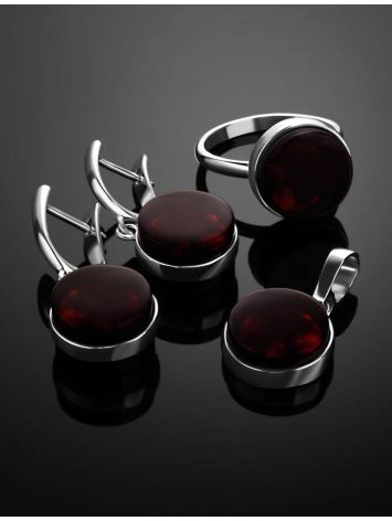 Round Silver Pendant With Bright Cherry Amber The Furor, image , picture 5